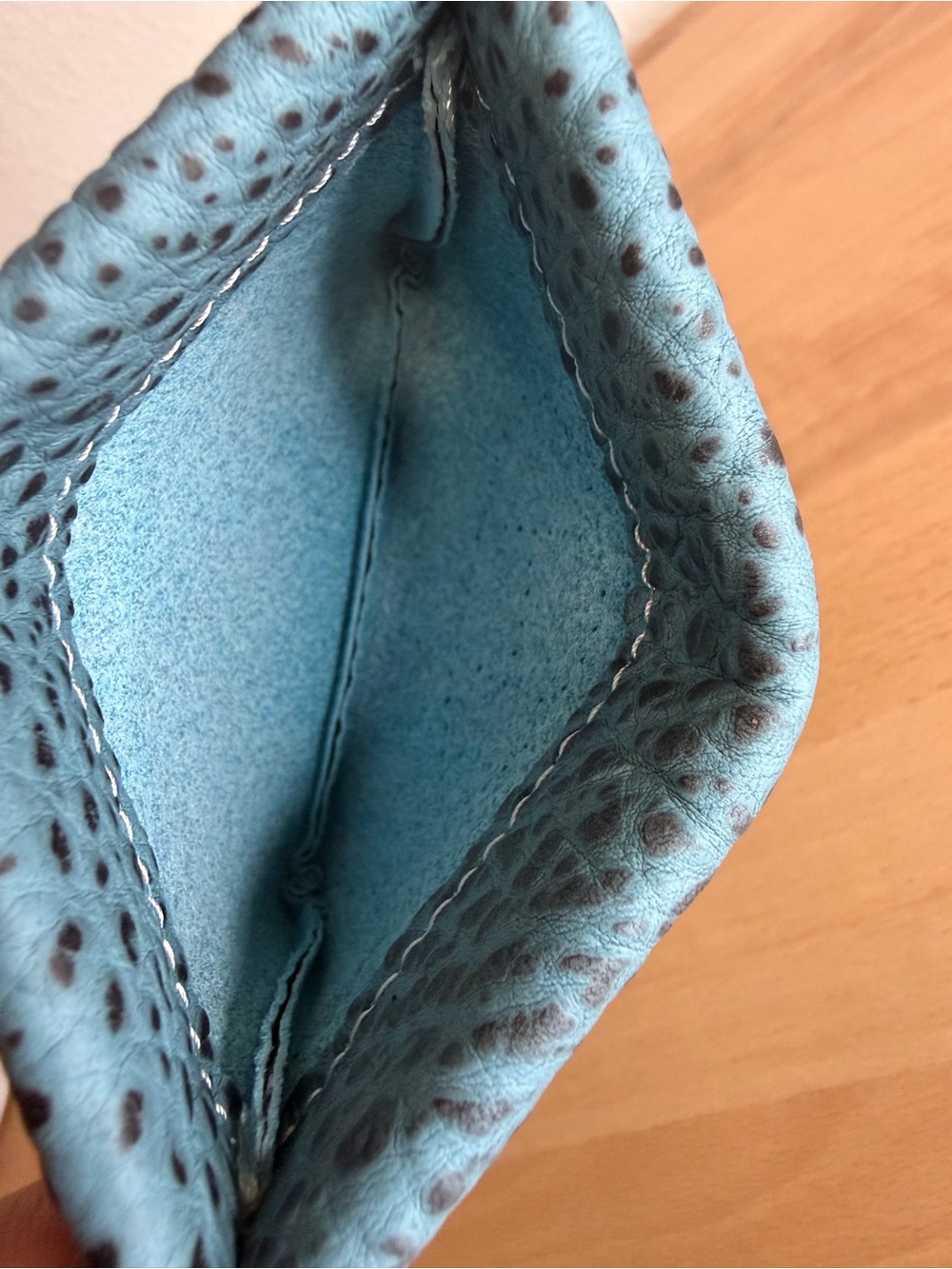 H pinch wallet coin purse blue Jean genuine buffalo leather contrast stitching - Picture 4 of 6